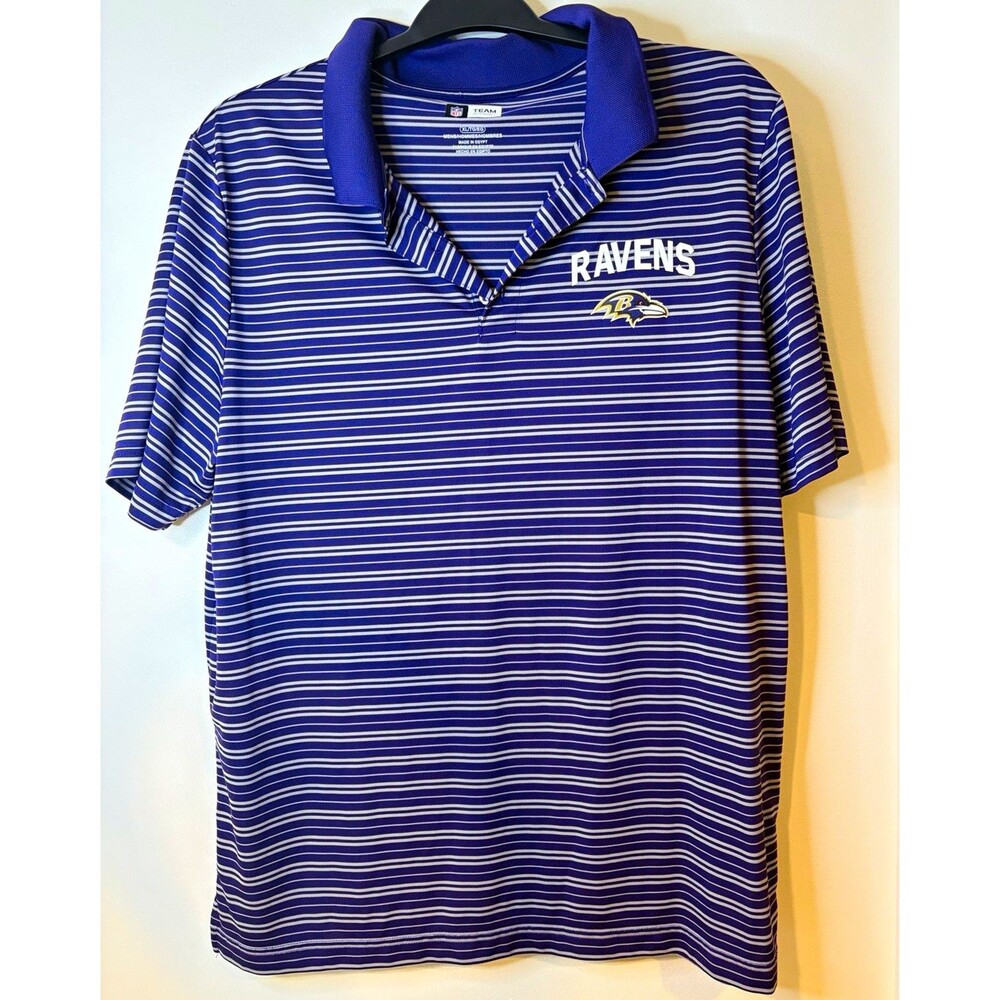 Team Apparel Baltimore Ravens NFL Men's XL Striped Polo Shirt Purple/White NWOT